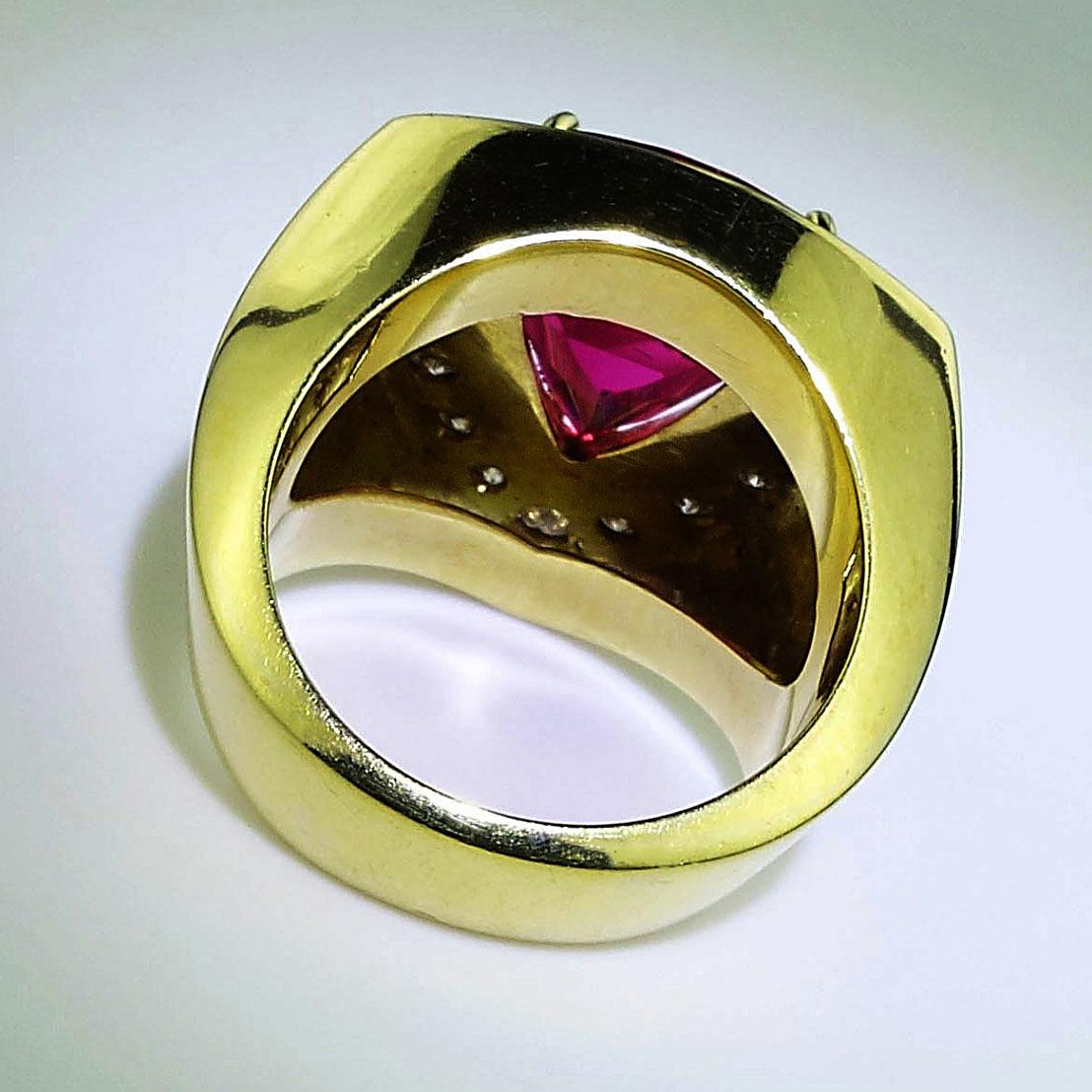 Artisan AJD Magnificent Rubelite and Diamond  18K  Gold Cocktail Ring For Sale