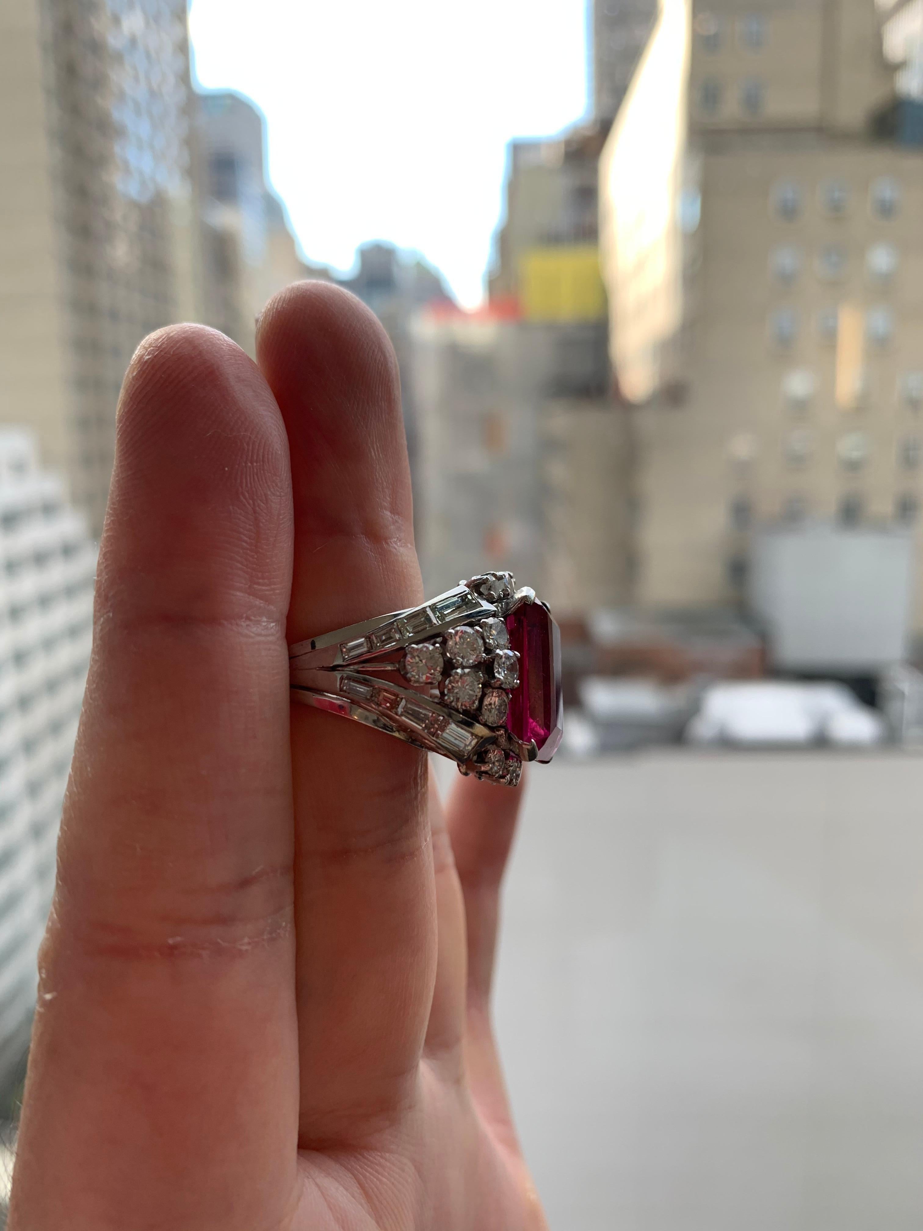 Women's or Men's Rubelite and Diamond Cocktail Ring For Sale