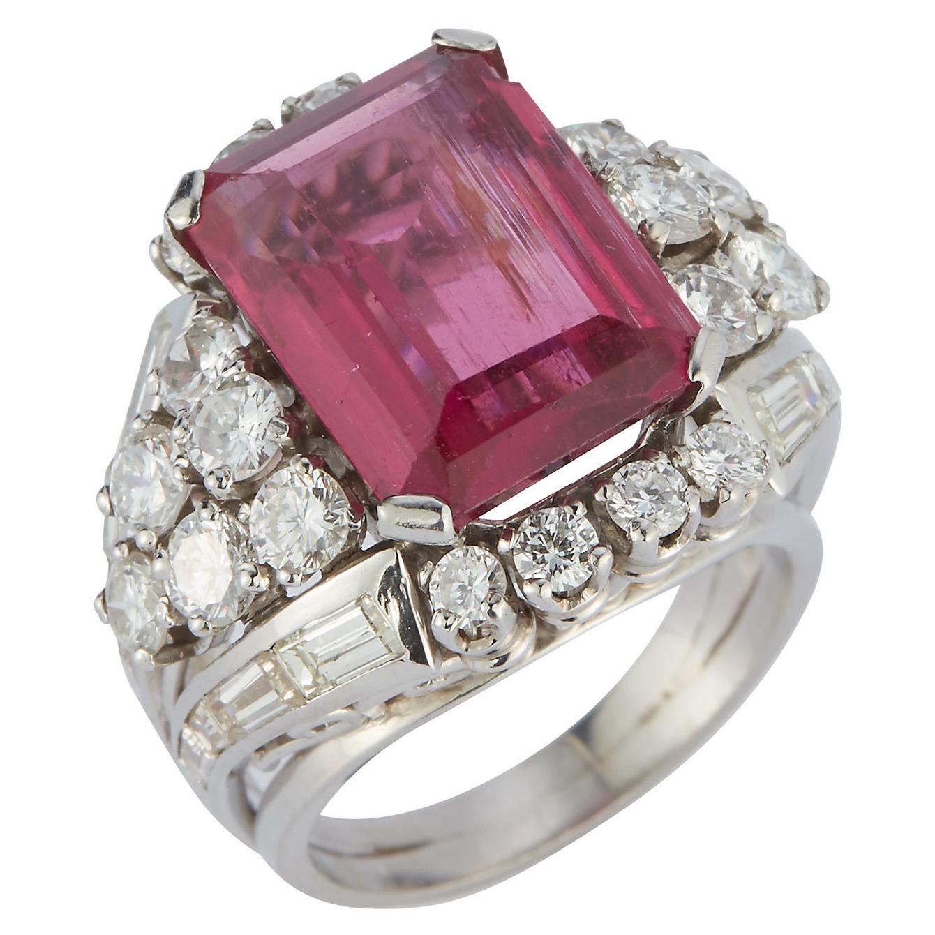 Rubelite and Diamond Cocktail Ring For Sale