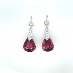 Rubelite and Diamond Earrings with White and Yellow Gold
