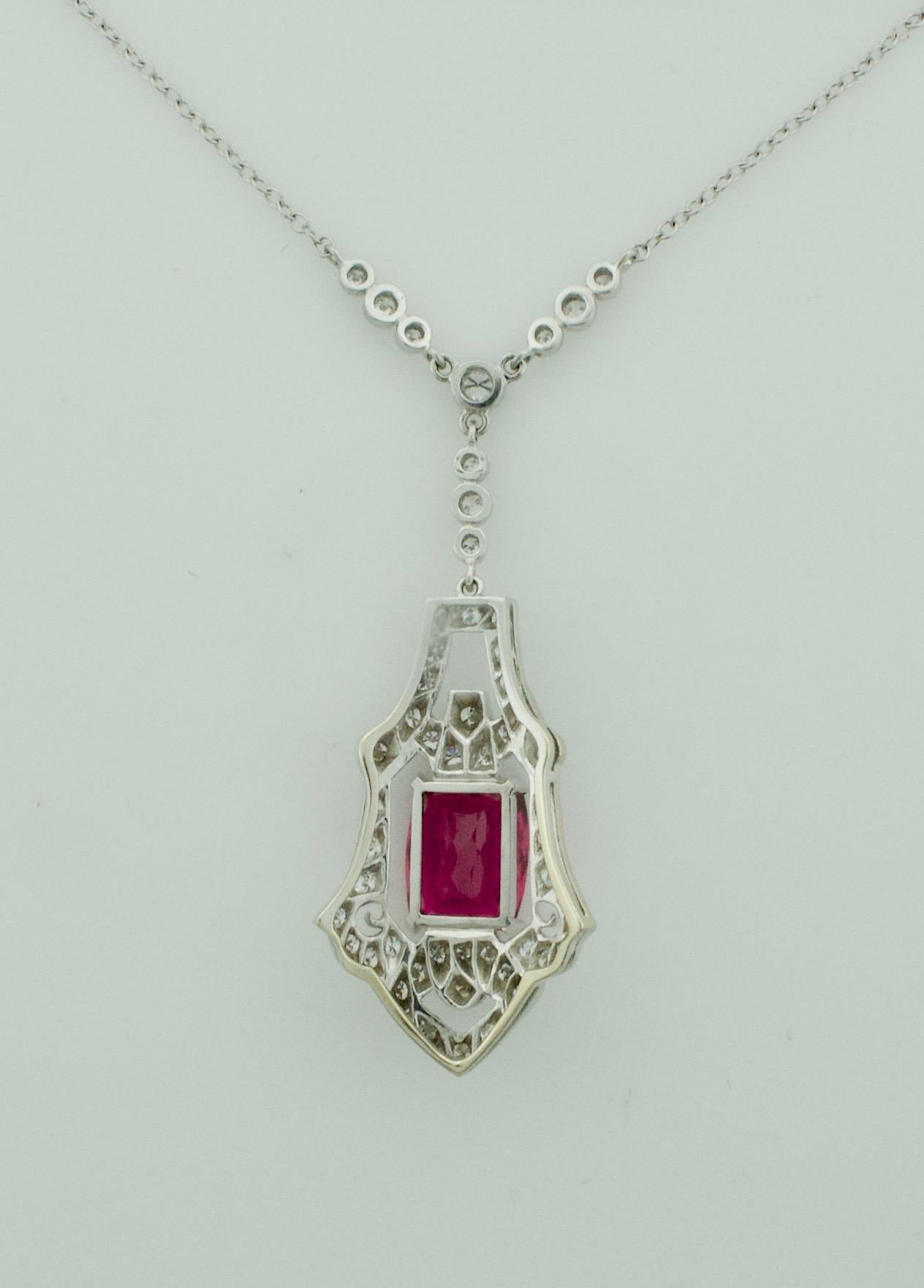Round Cut Rubelite and Diamond Necklace in 18 Karat White Gold For Sale