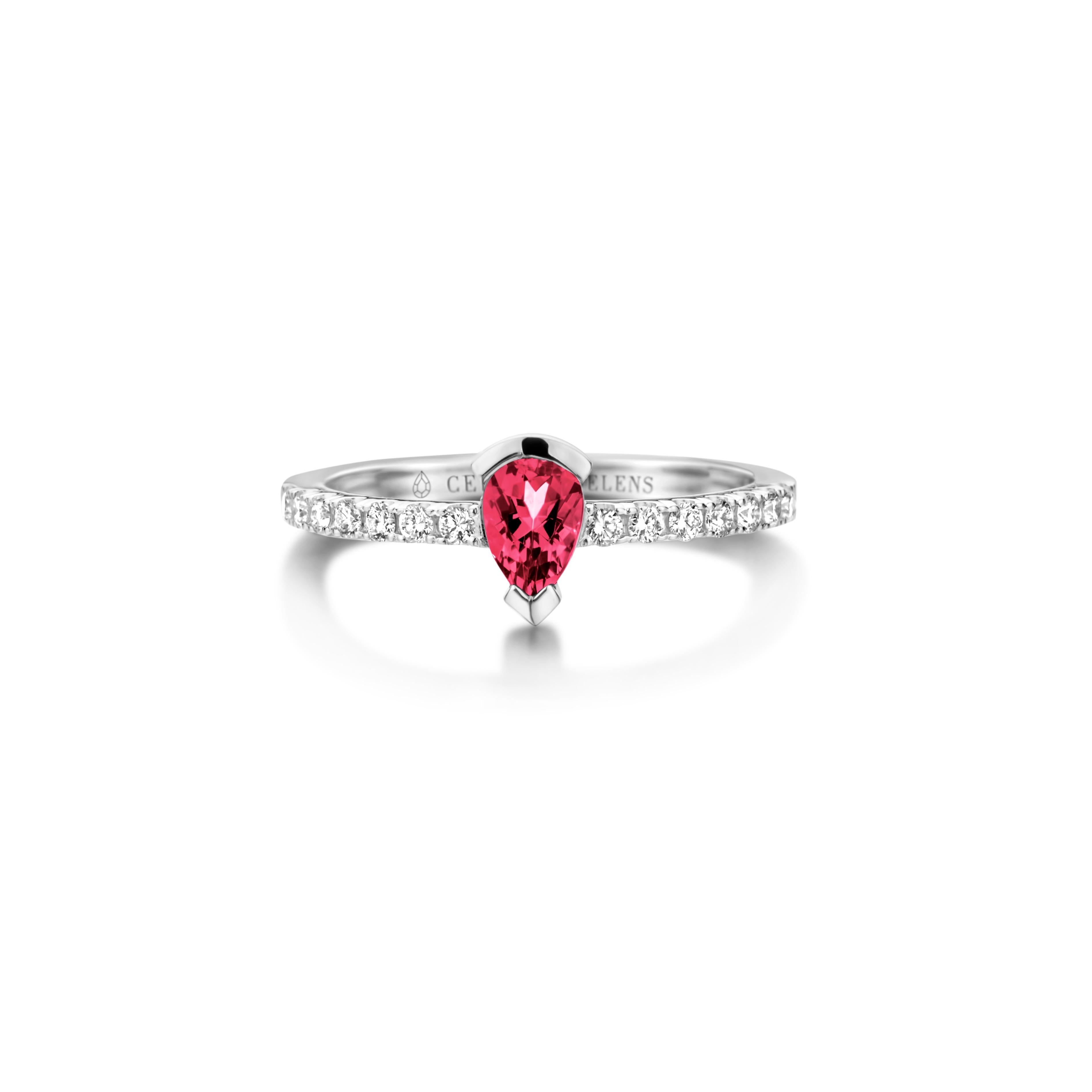 Contemporary Rubelite And Diamond Rose Gold Engagement Ring For Sale