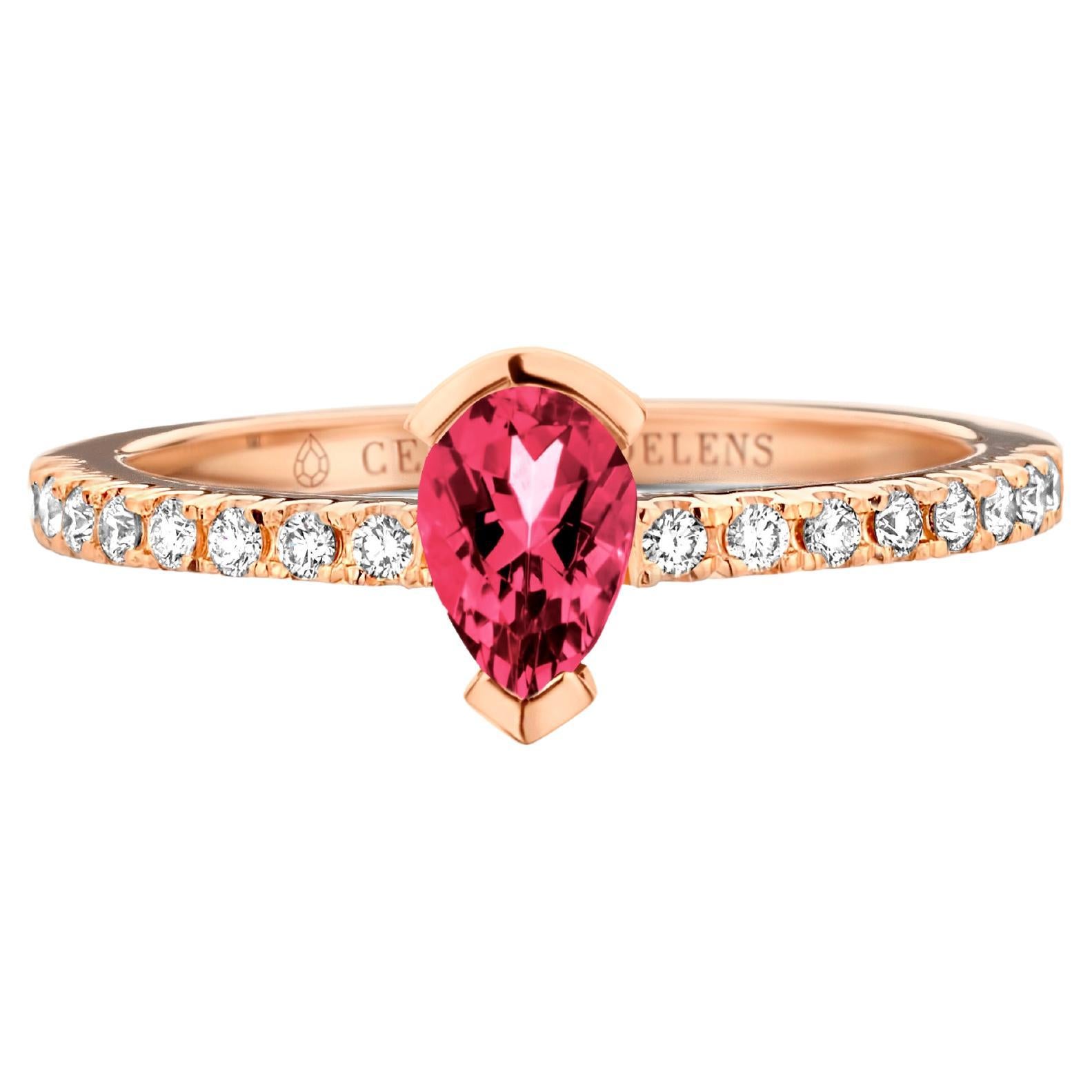 Rubelite And Diamond Rose Gold Engagement Ring For Sale