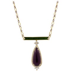 Rubelite and Green Tourmaline Pendant Necklace with Gold and Diamonds Stambolian