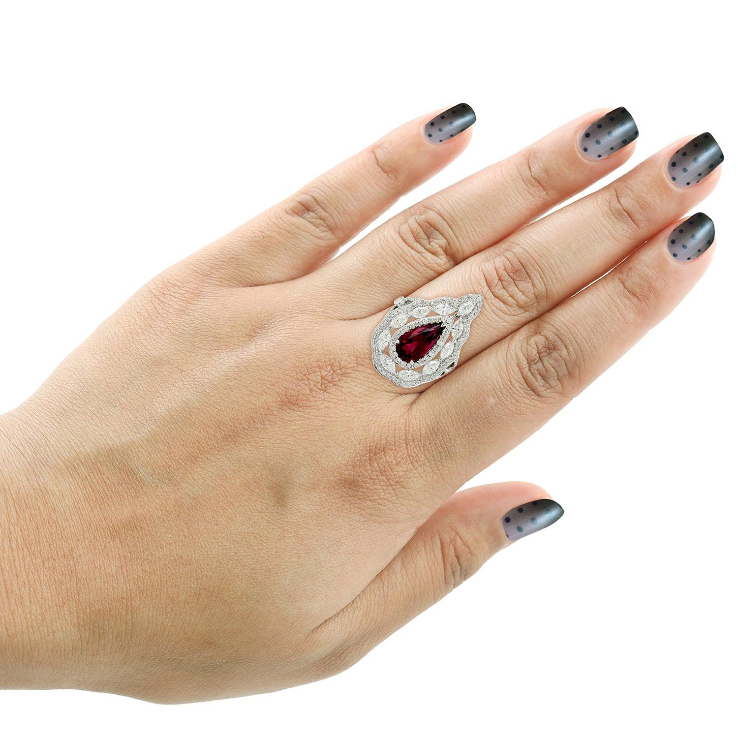 For Sale:  Rubelite Diamond 18 Karat Gold Ring 2