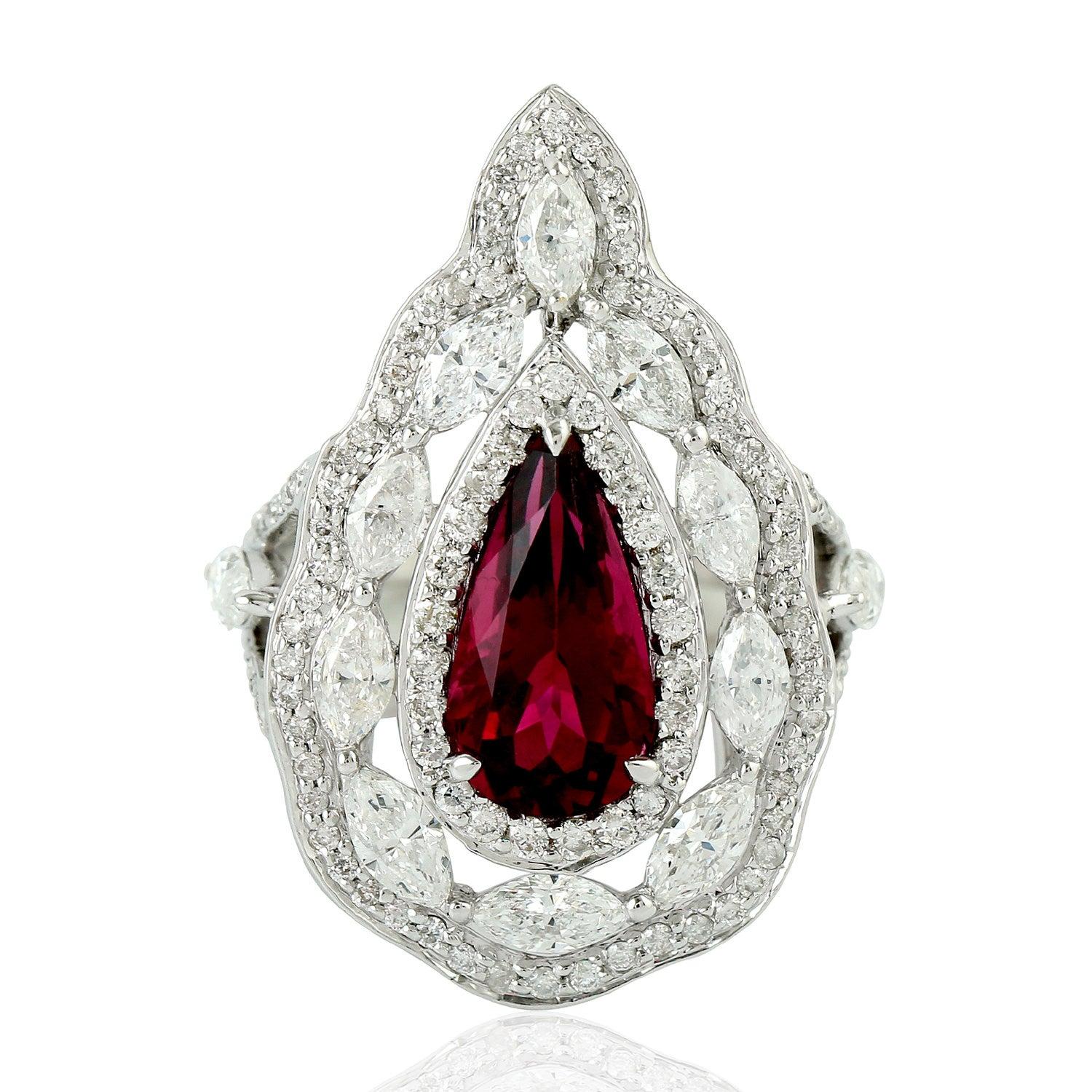For Sale:  Rubelite Diamond 18 Karat Gold Ring 4