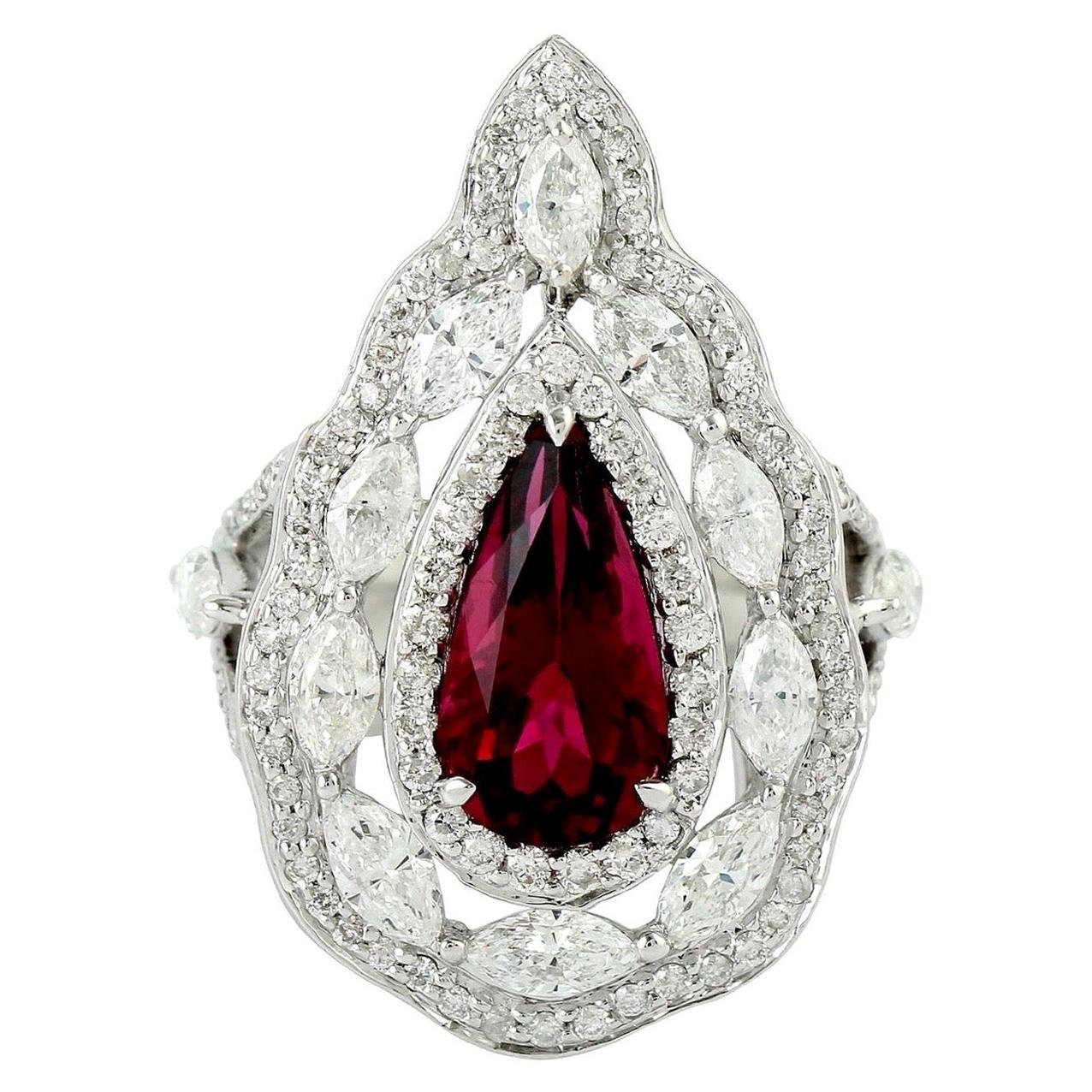 Rubelite Diamond 18 Karat Gold Ring