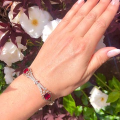 Rubelite Diamond Gold Floral Bracelet