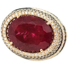 Rubelite Diamond Ring in 18 Karat Rose Gold