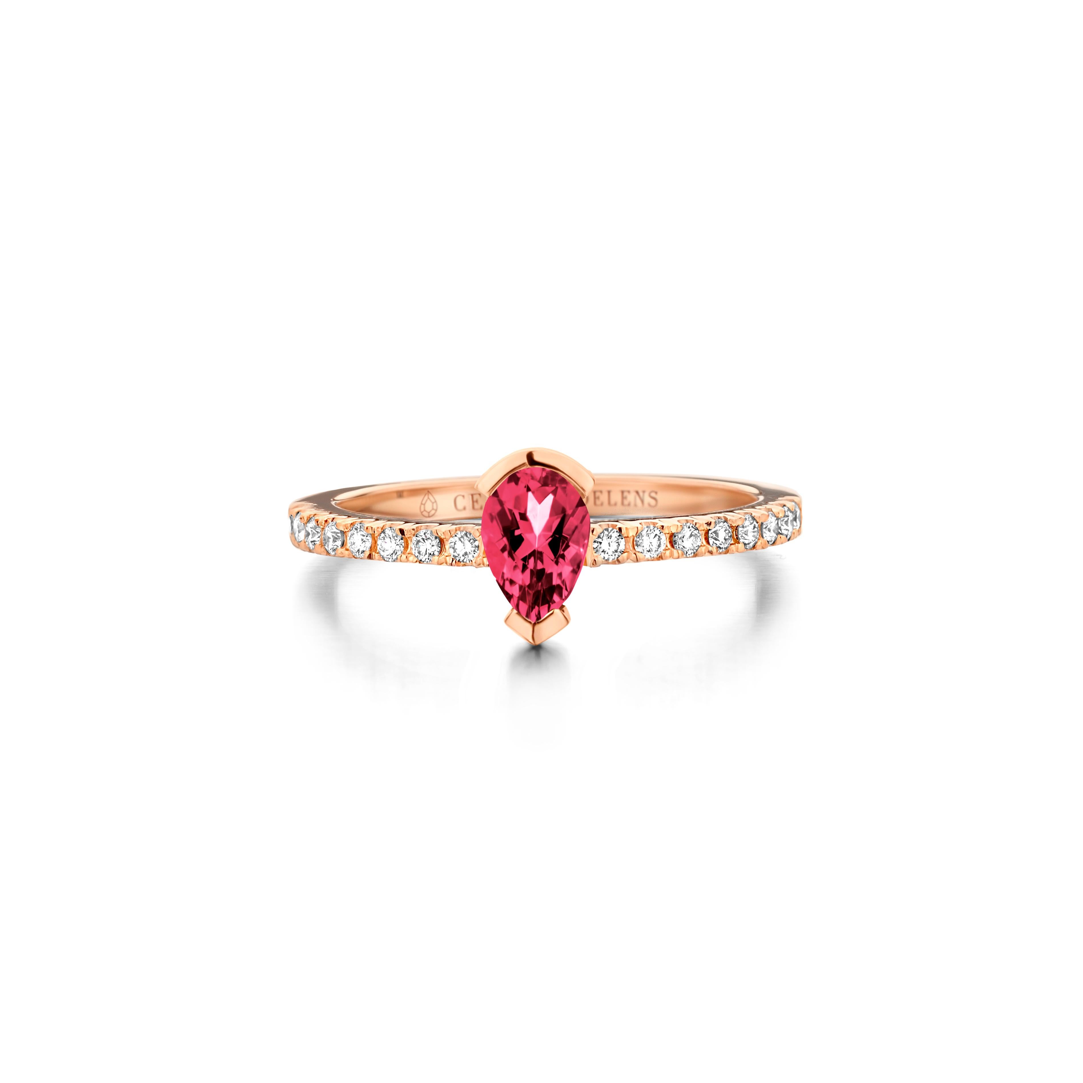 Contemporary Rubelite Diamond White Gold Engagement Ring For Sale