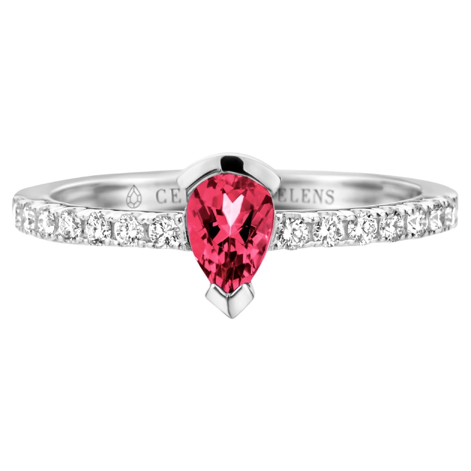 Rubelite Diamond White Gold Engagement Ring For Sale