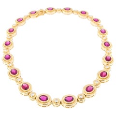 Rubelite Diamond Yellow Gold Statement Necklace