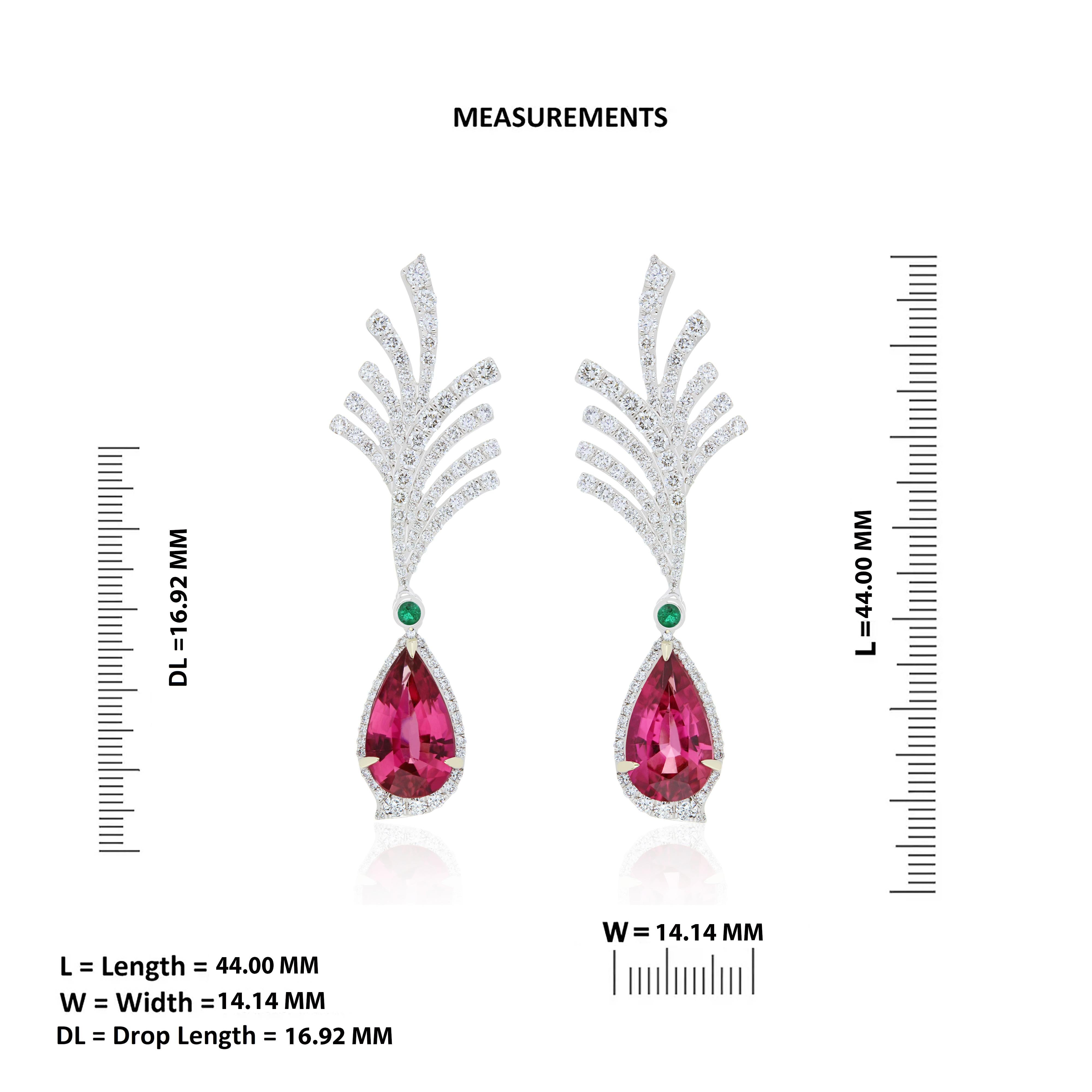 Rubelite, Emerald and Diamond Studded Earrings in 18K White Gold For Sale 5