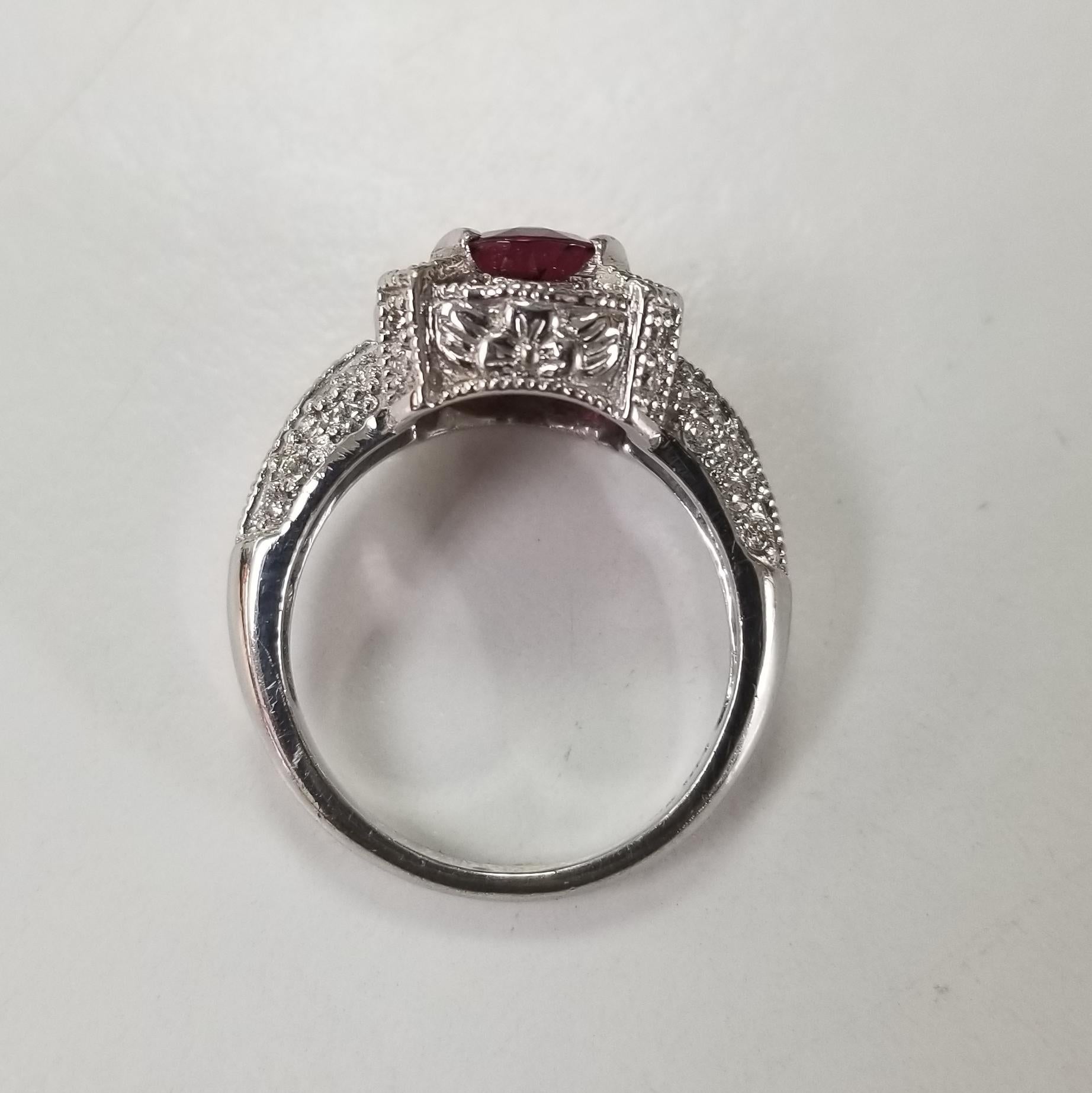 Art Deco Rubelite Tourmaline and Diamond Ring For Sale