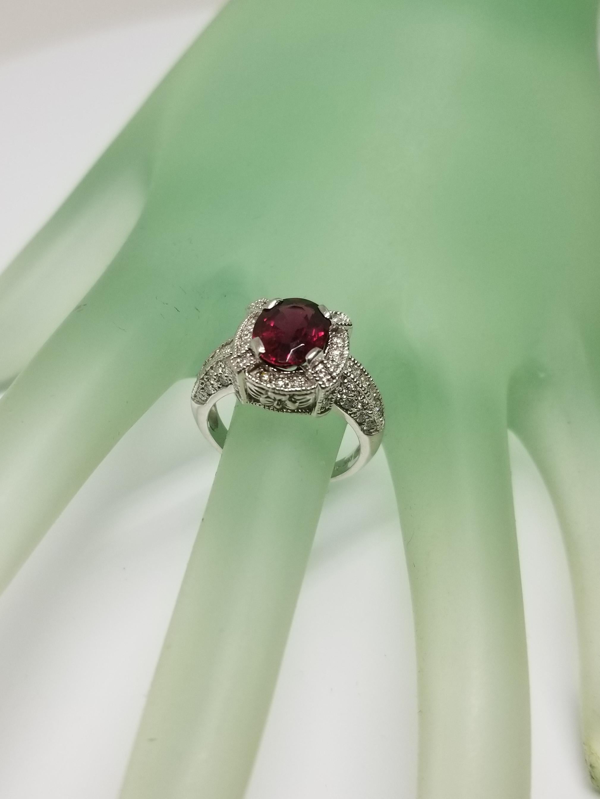 Rubelite Tourmaline and Diamond Ring In New Condition For Sale In Los Angeles, CA
