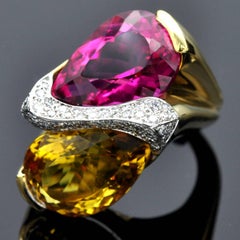 Rubelite Golden Beryl Gold Toi et Moi Cocktail Ring