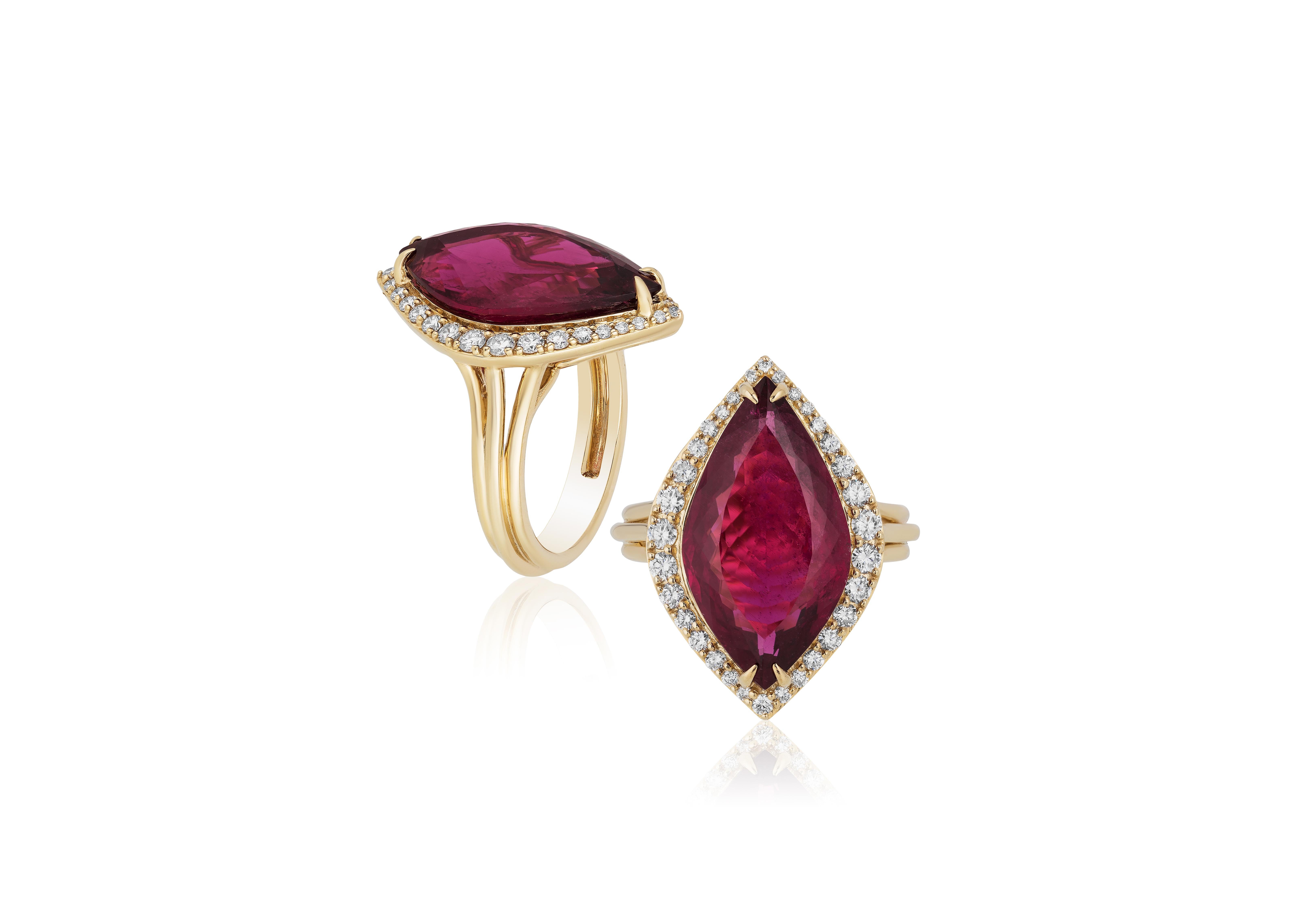 Rubelite Marquise Ring with Diamonds in 18k Yellow Gold, from 'G-One' Collection

Gemstone Weight: 8.84 Carats

Diamond: G-H / VS, Approx Wt: 0.555 Carats