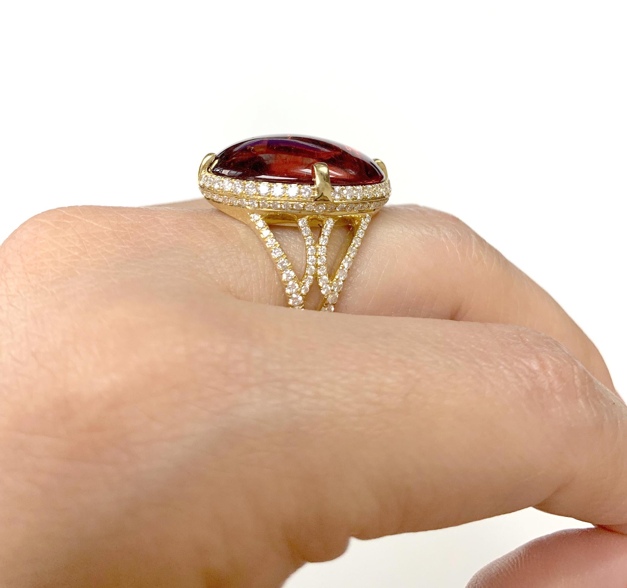 Contemporary Goshwara Oval Rubelite Cabochon And Diamond Ring