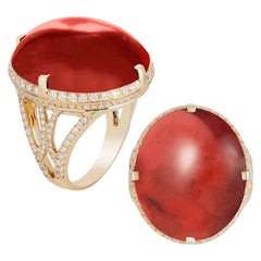 Goshwara Oval Rubelite Cabochon And Diamond Ring