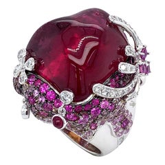 Rubelite, Pink Sapphire and Diamond Statement Ring in 18 Karat Gold