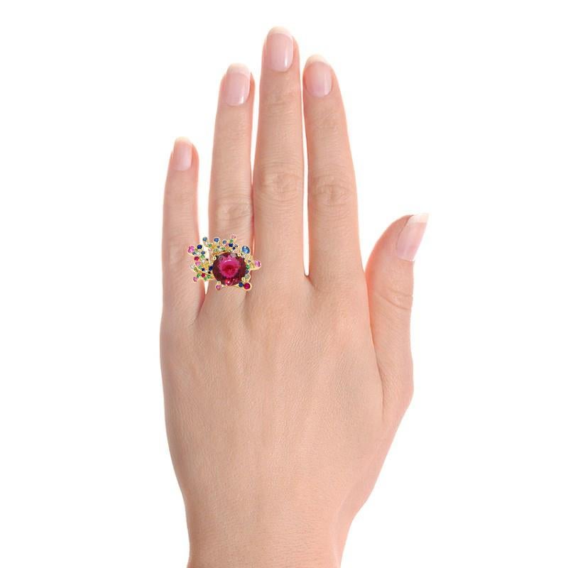 For Sale:  Rubelite 'Red Tourmaline', Colour Sapphire and Diamond Cocktail Ring 3