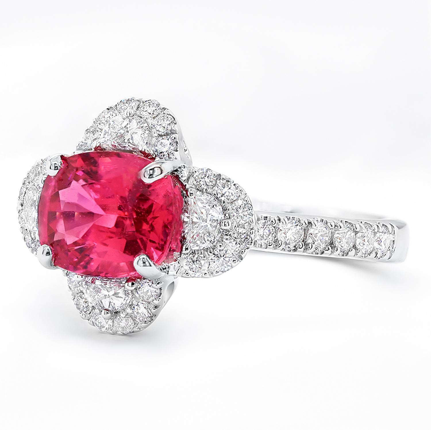 Contemporary Rubelite Ring Diamonds 2.12 Carats 18K White Gold For Sale