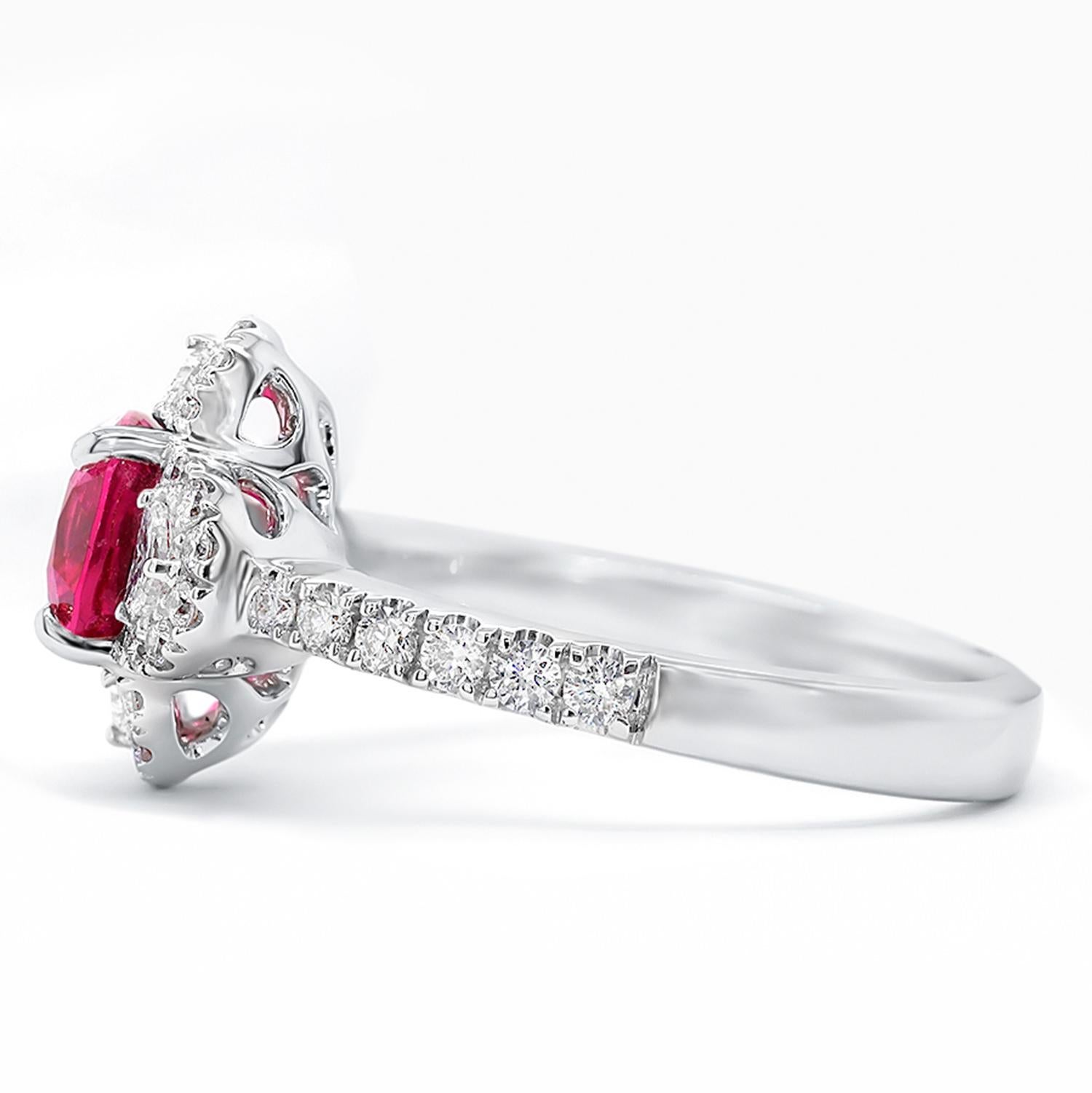 Cushion Cut Rubelite Ring Diamonds 2.12 Carats 18K White Gold For Sale