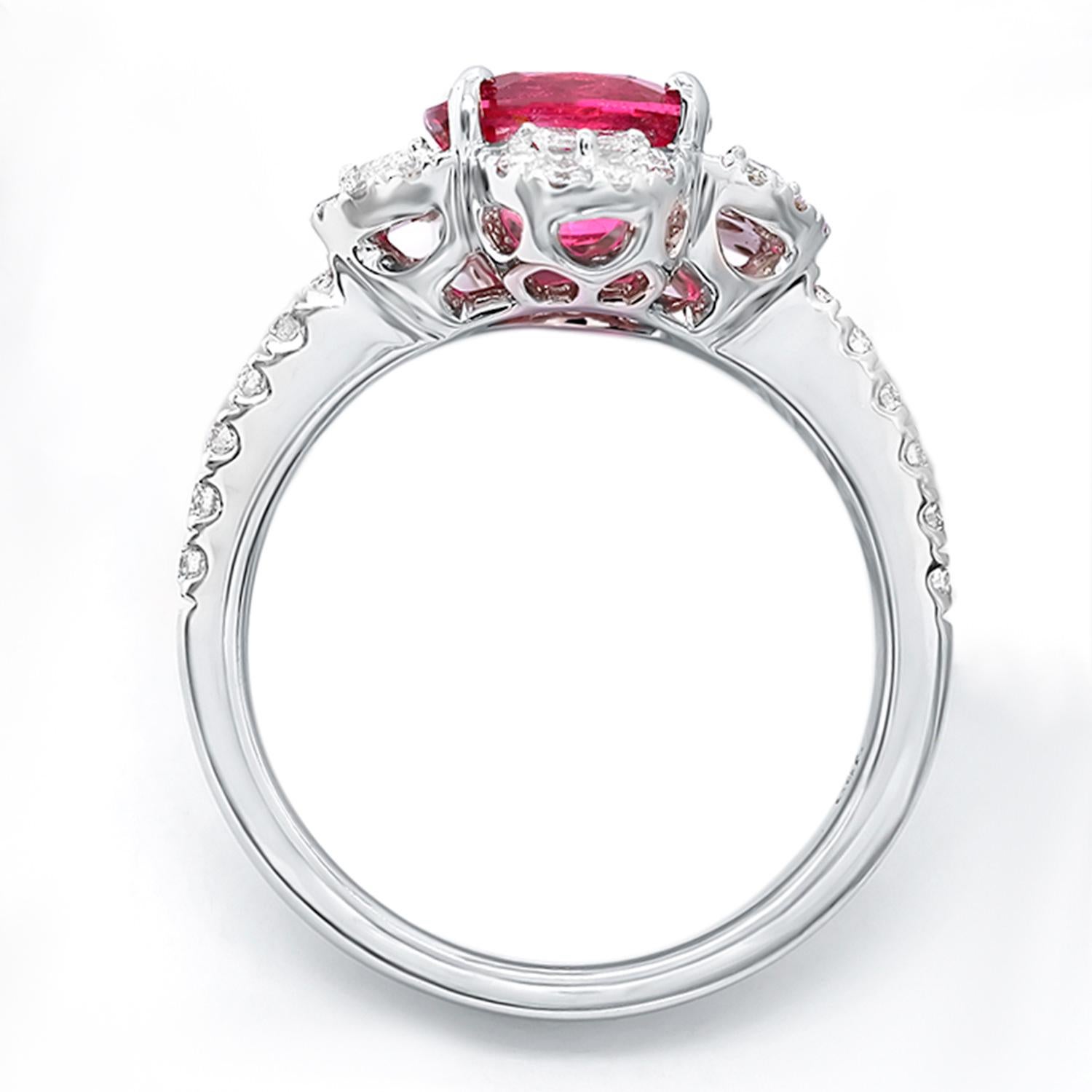 Rubelite Ring Diamonds 2.12 Carats 18K White Gold In Excellent Condition For Sale In Aliso Viejo, CA