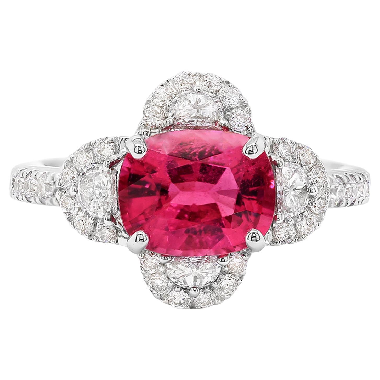Rubelite Ring Diamonds 2.12 Carats 18K White Gold For Sale