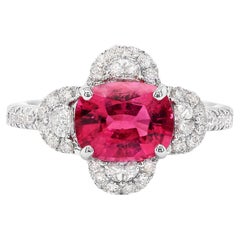 Rubelite Ring Diamonds 2.12 Carats 18K White Gold