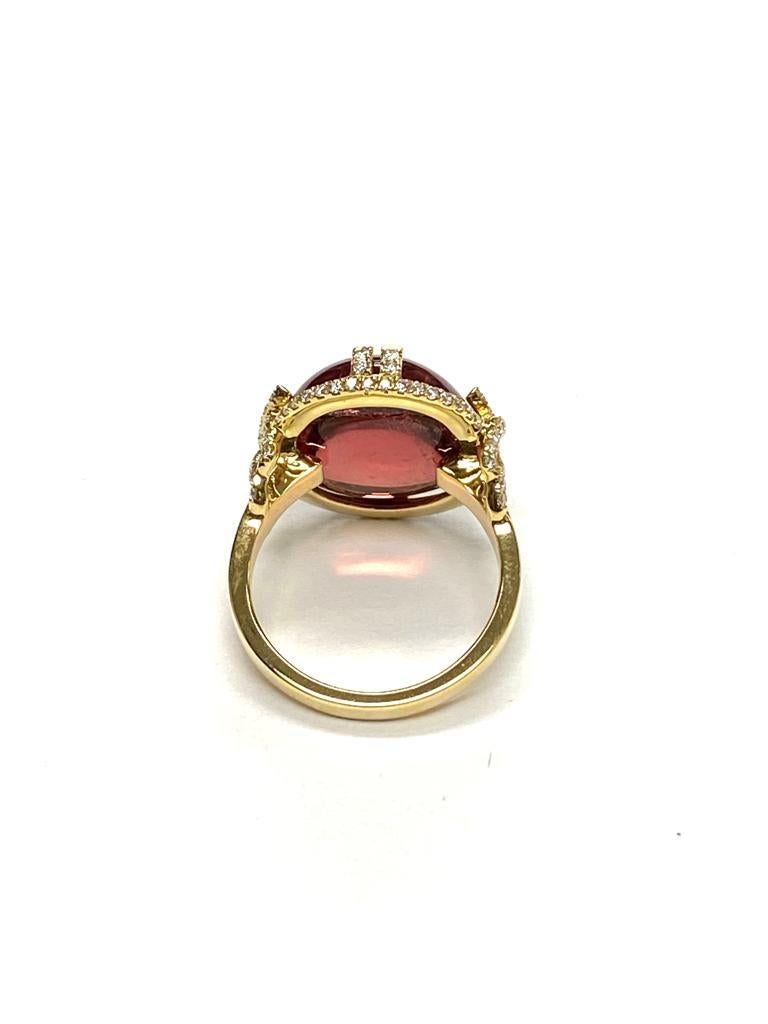 Contemporary Goshwara Rubelite Cabochon 'X' Prong And Diamond Ring For Sale