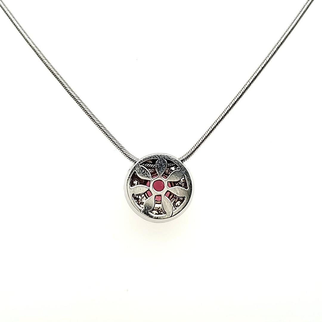 Contemporary Rubelite Round Pendant in 18k Gold Chain For Sale
