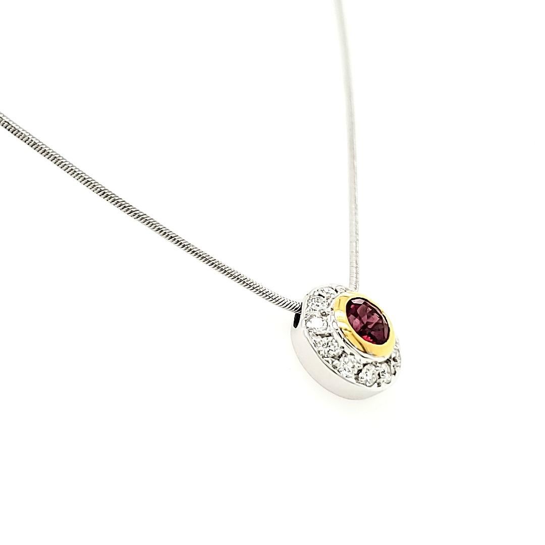Rubelite Round Pendant in 18k Gold Chain For Sale 1