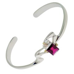 Rubelita Turmalina y Diamante Pulsera de Oro S/S Fine Estate Jewelry