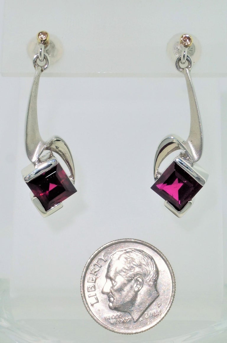 Rubelite Tourmaline and Diamond Gold S/S Drop Earrings Fine Estate