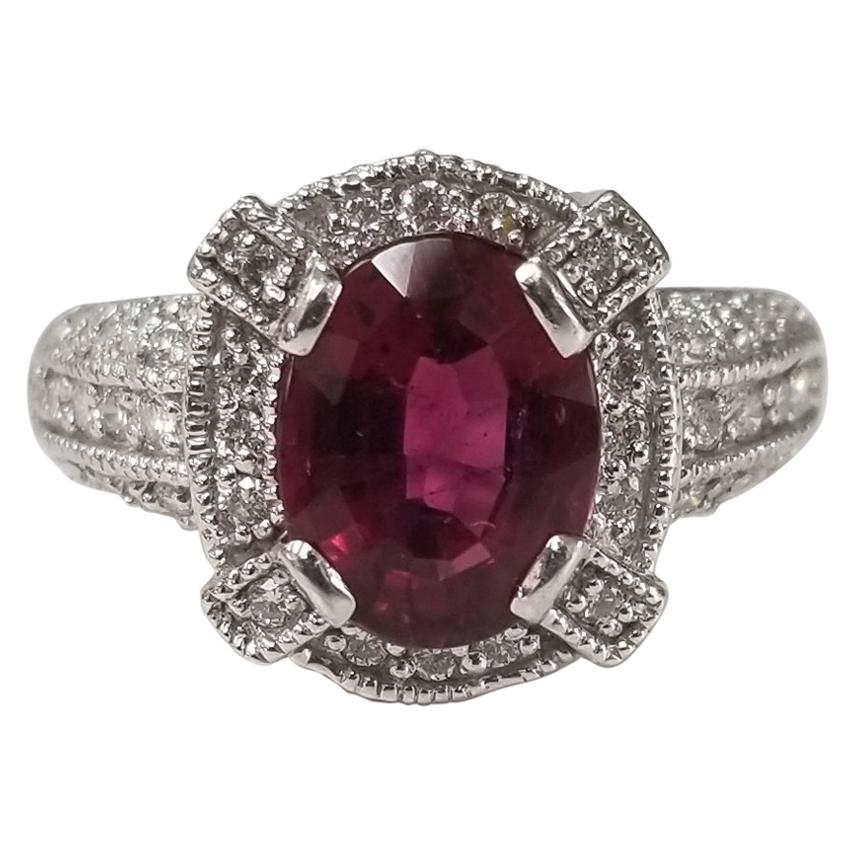 Bague rubélite tourmaline et diamants en vente