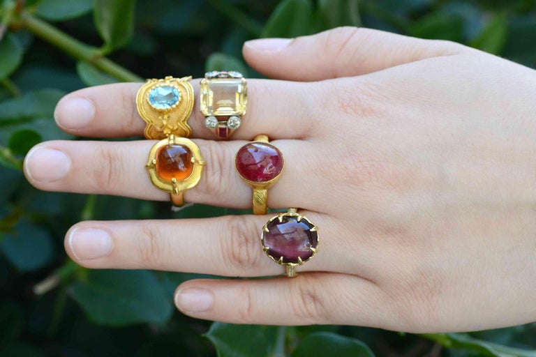 Rubelite Tourmaline Cats Eye Diamond Cocktail Ring Rubelite Tourmaline Cats Eye Diamond Cocktail Ring