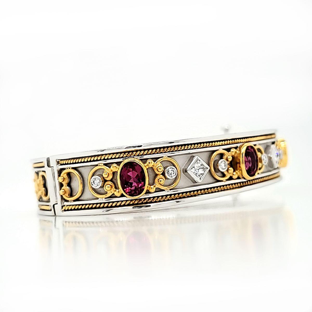 Bracelet en Tourmaline Rubelite Cts 2.70 et Diamant taille Princesse Pour femmes en vente