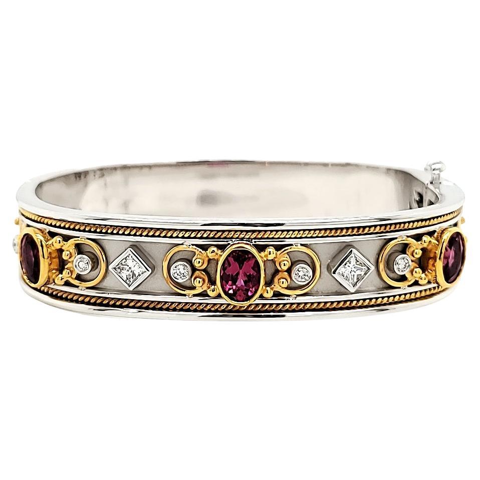 Rubelite Tourmaline Cts 2.70 and Princess Cut Diamond Bangle Bracelet For Sale