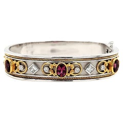 Vintage Rubelite Tourmaline Cts 2.70 and Princess Cut Diamond Bangle Bracelet