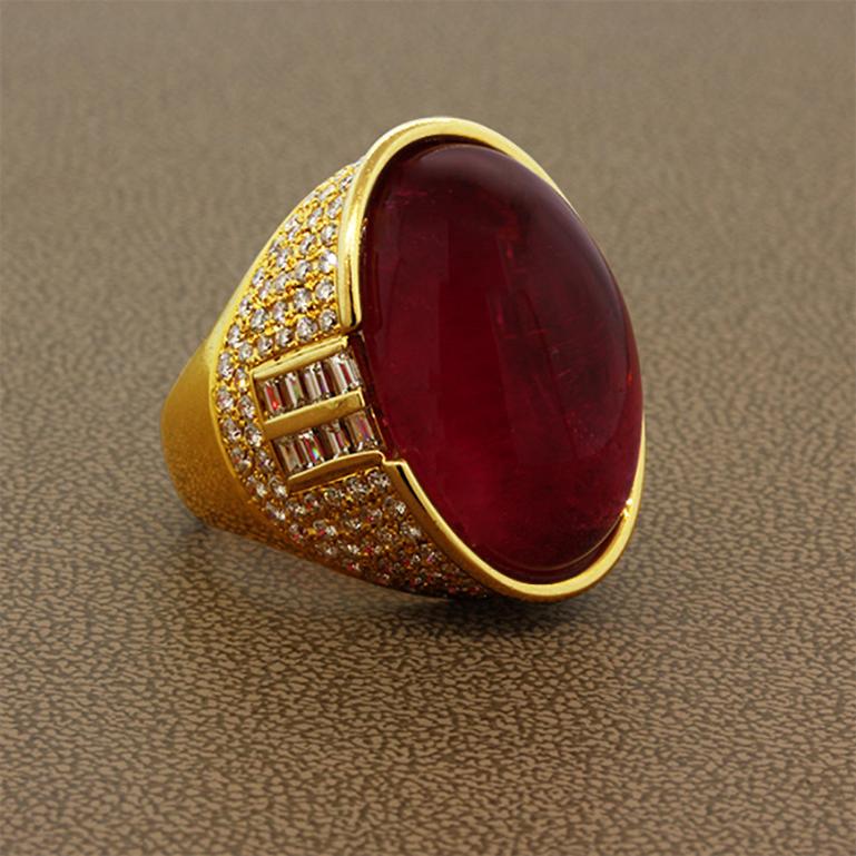 Oval Cut Rubelite Tourmaline Diamond Gold Cocktail Ring For Sale