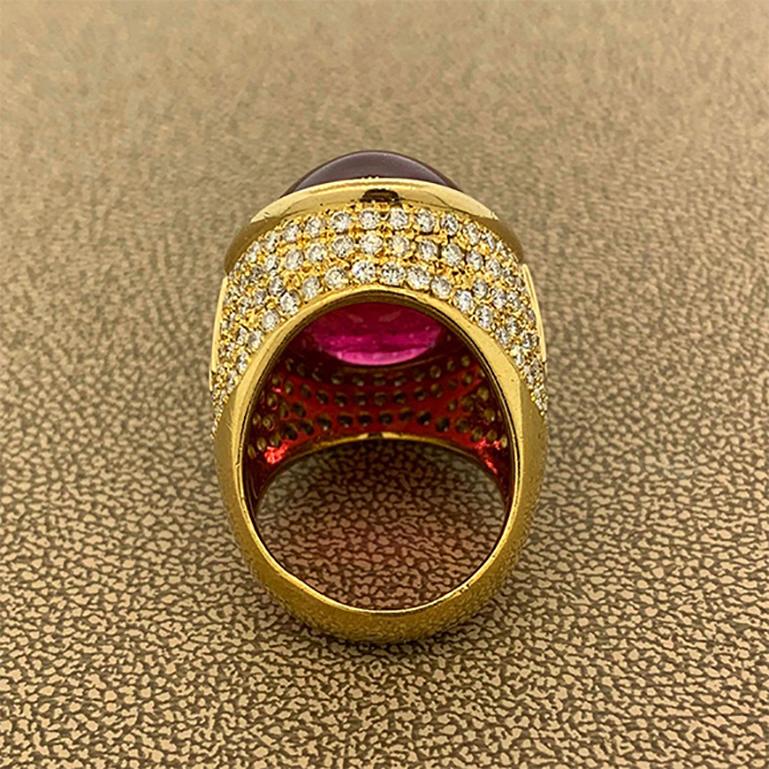 Women's Rubelite Tourmaline Diamond Gold Cocktail Ring For Sale