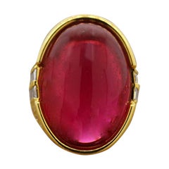 Rubelite Tourmaline Diamond Gold Cocktail Ring