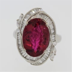 Rubelite Tourmaline Diamond Platinum Ring