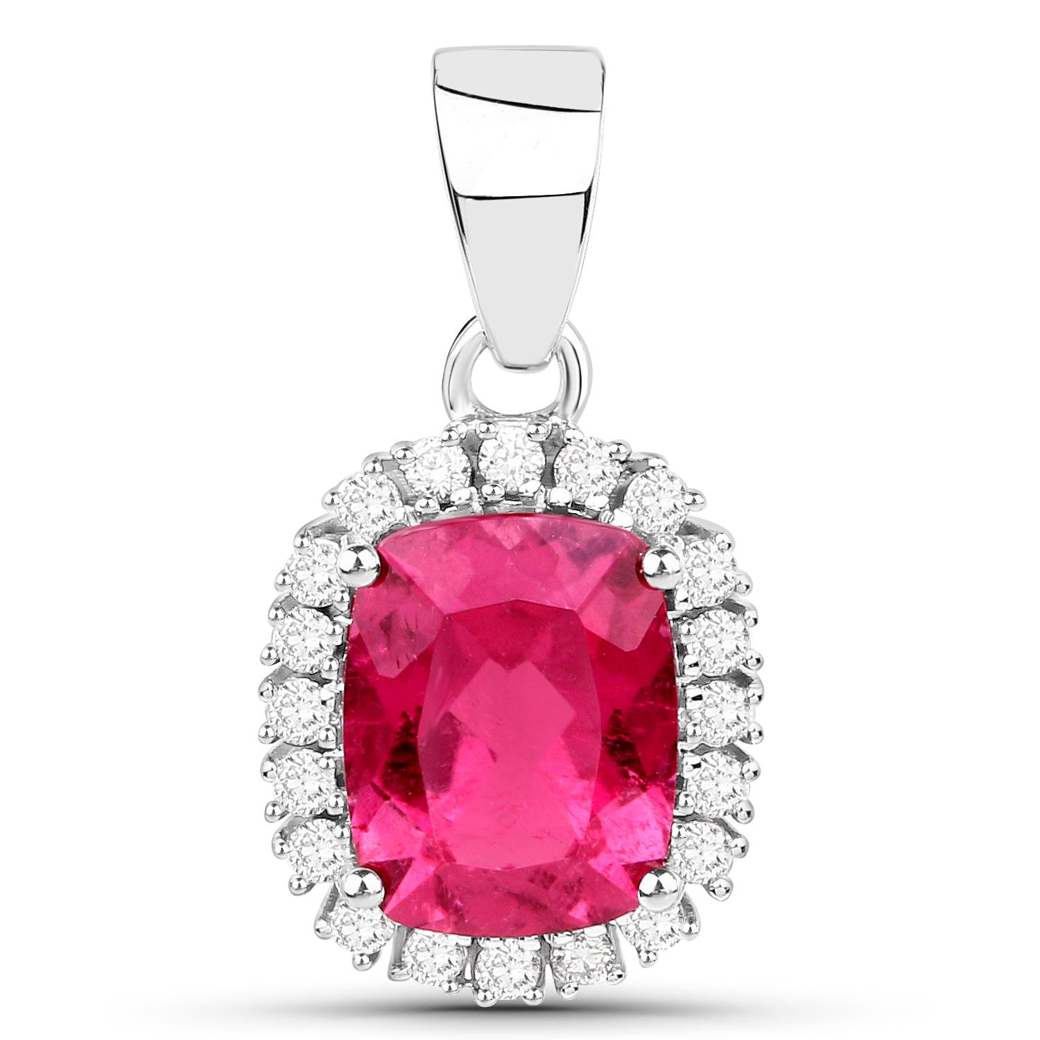 Rubelite with Diamond 14 Karat White Gold Ring and Pendant 2-Piece Set In New Condition In Great Neck, NY