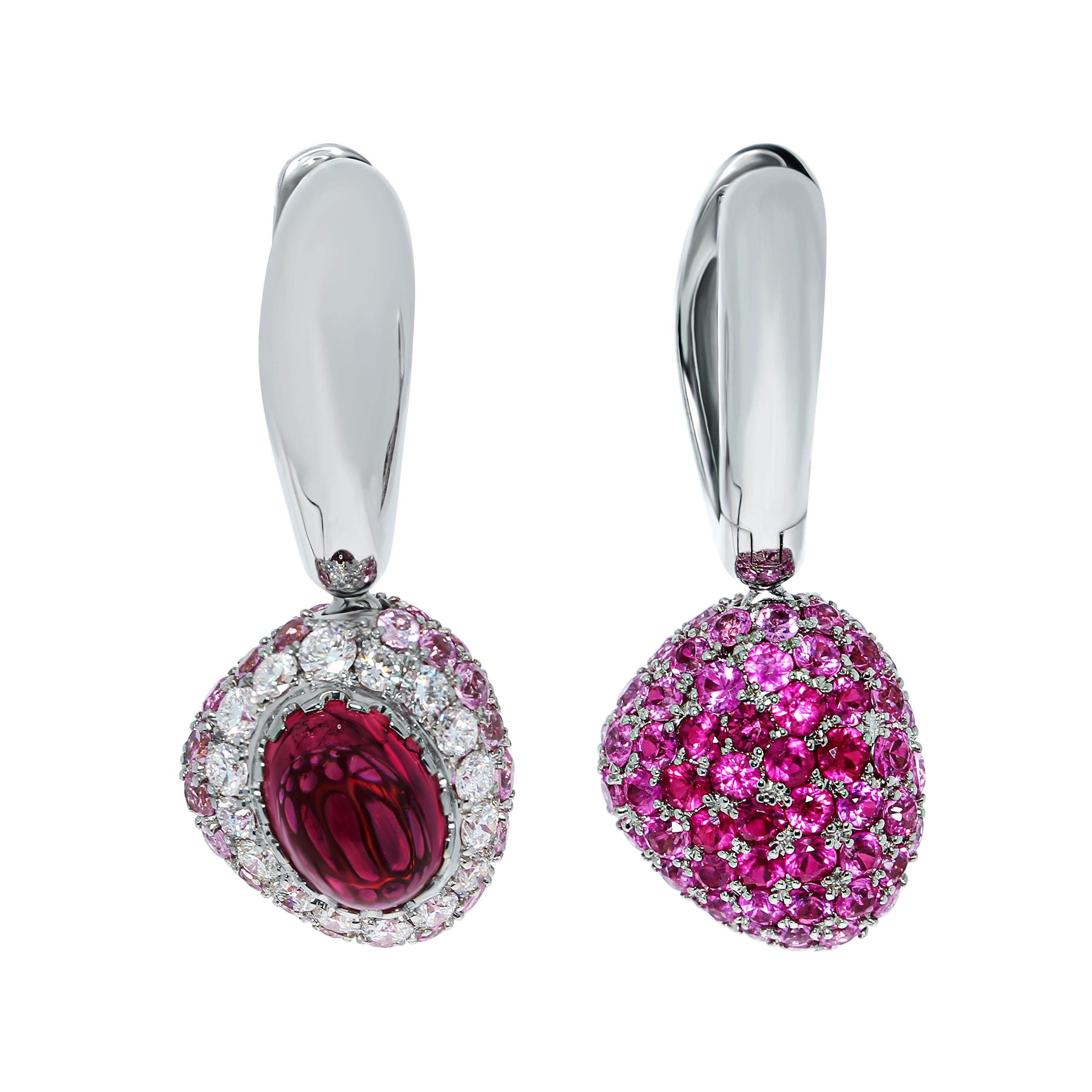 Rubelites Rubies Diamonds Pink Sapphires White 18 Karat Gold Riviera Suite For Sale 3