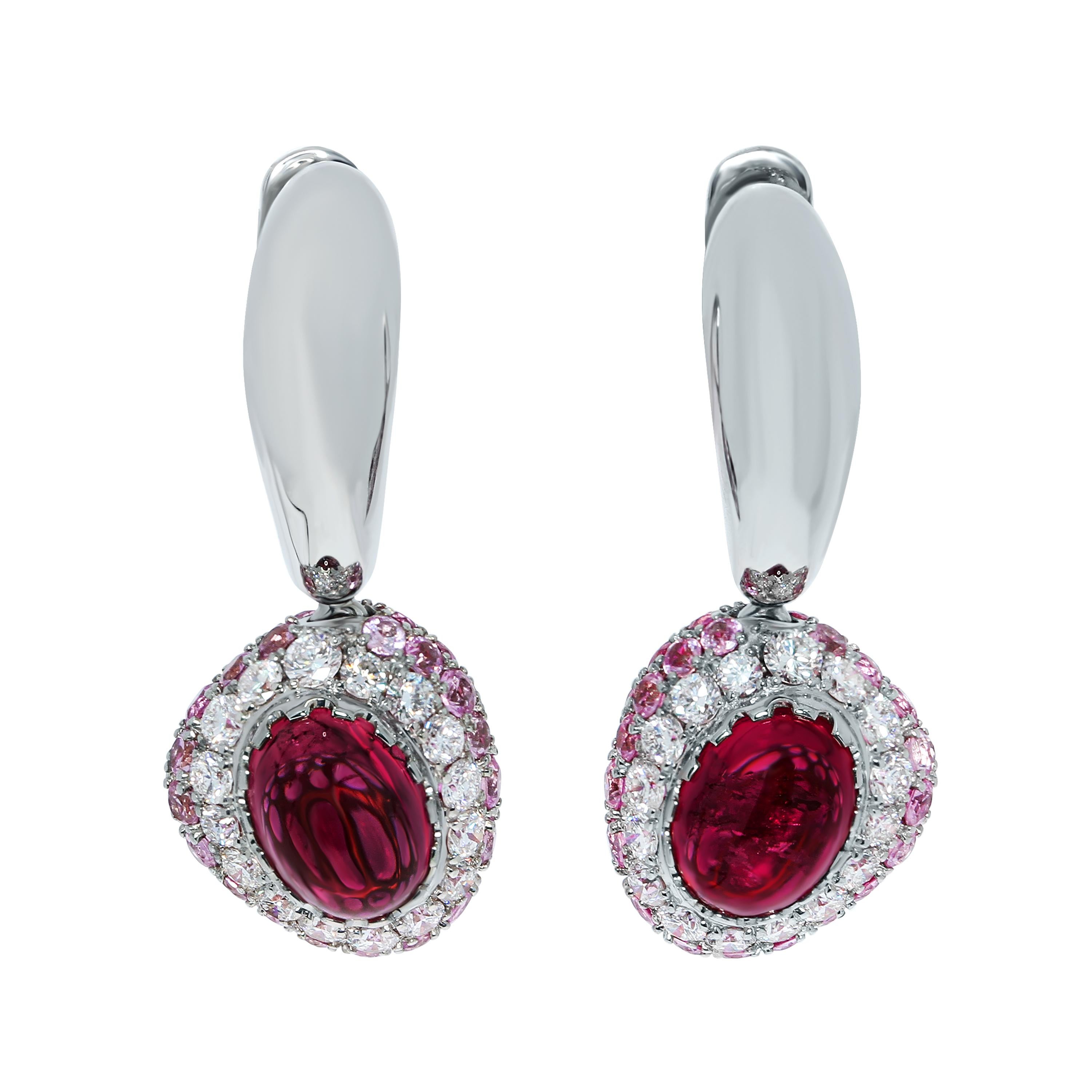 Suite Riviera en or blanc 18 carats avec rubis, diamants et saphirs roses en vente 6