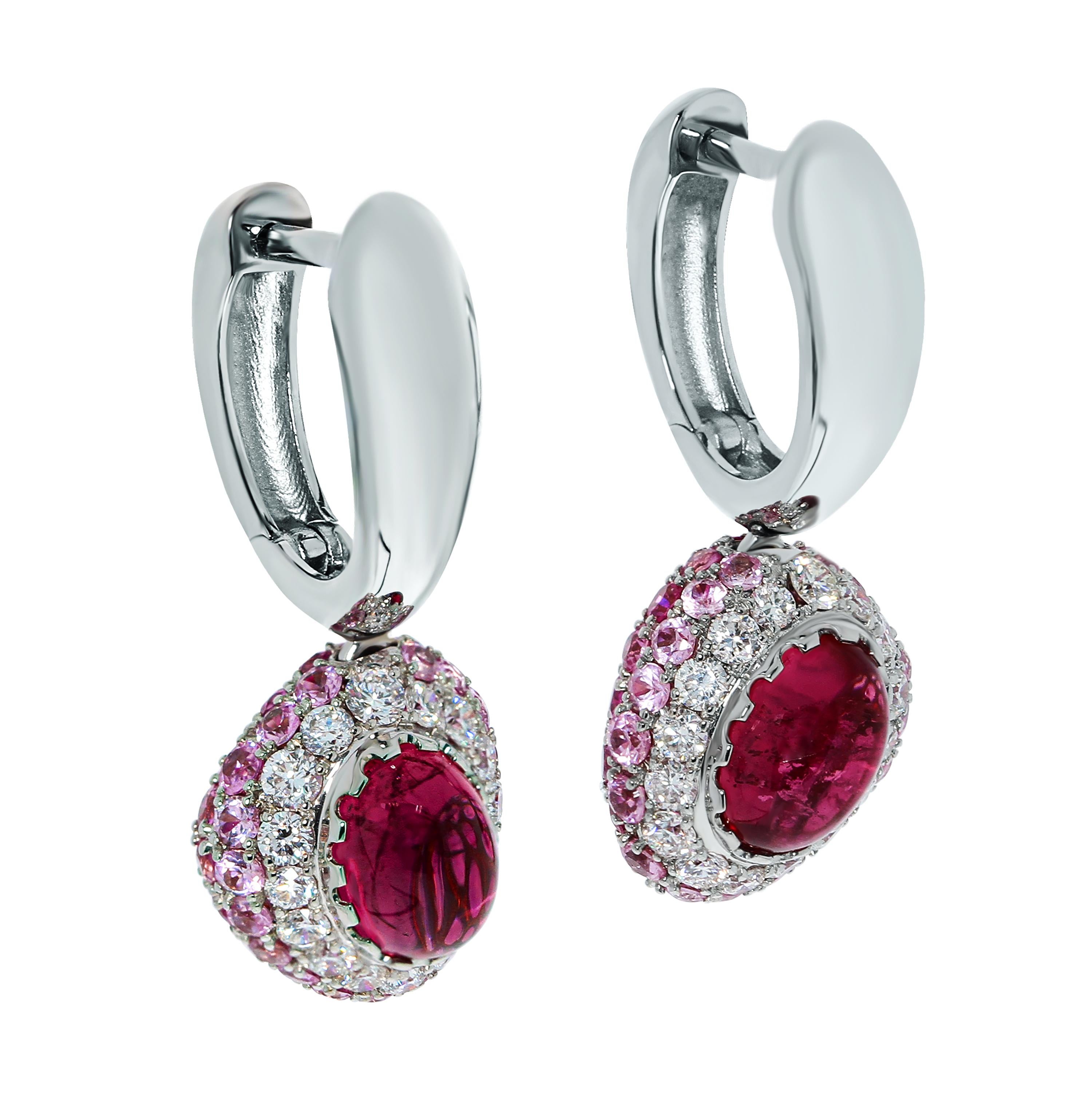 Rubelites Rubies Diamonds Pink Sapphires White 18 Karat Gold Riviera Suite In Excellent Condition For Sale In Bangkok, TH