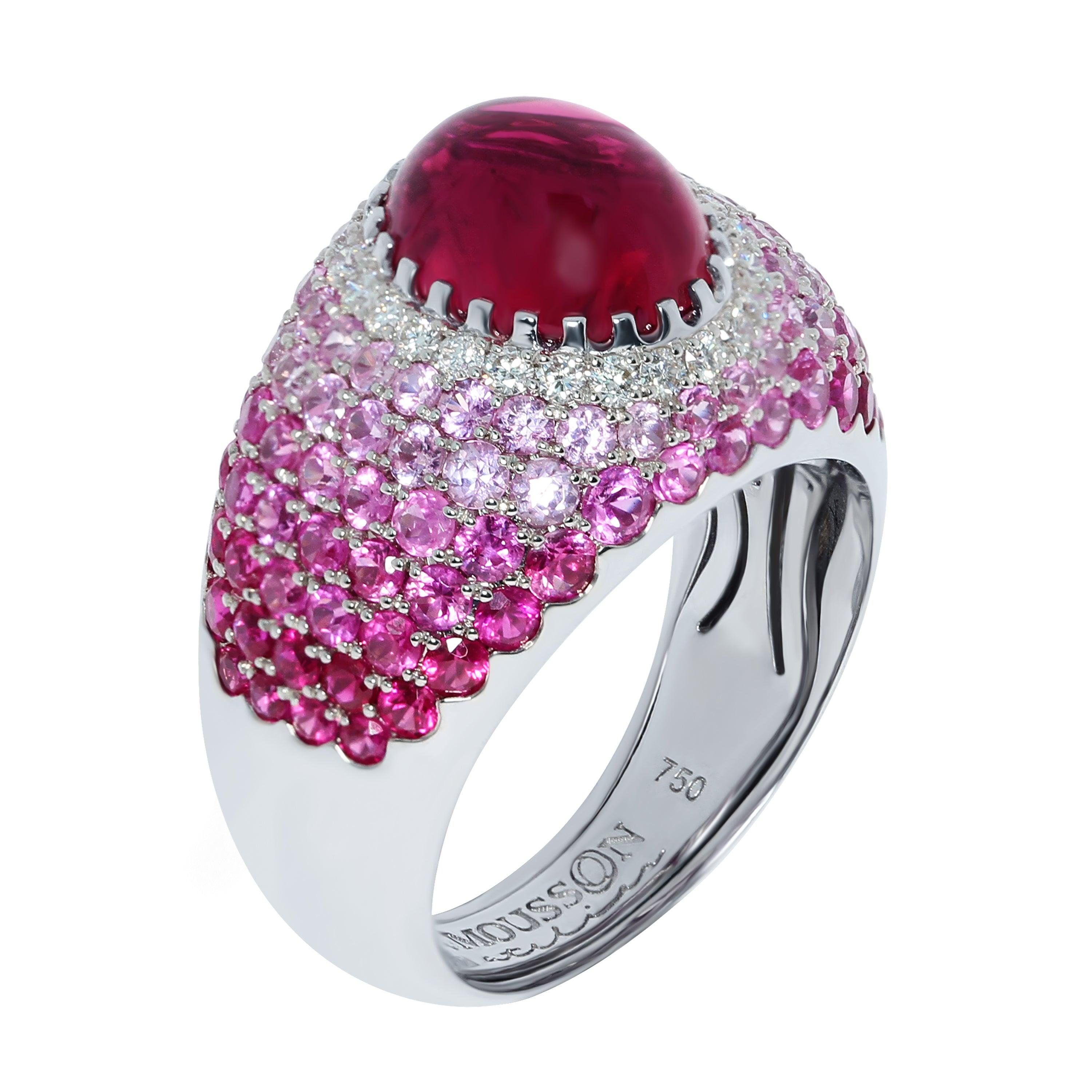 Women's or Men's Rubelites Rubies Diamonds Pink Sapphires White 18 Karat Gold Riviera Suite
