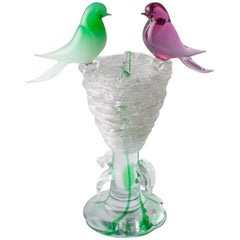 Rubella V.A. Murano Glass Object Tree Trunk with Nest and Birds
